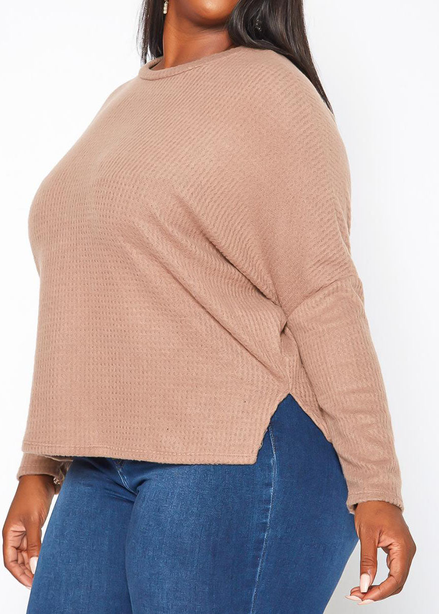 Hi Curvy Plus Size Women Dolman Sleeve Waffle Knit Sweater Made in USA