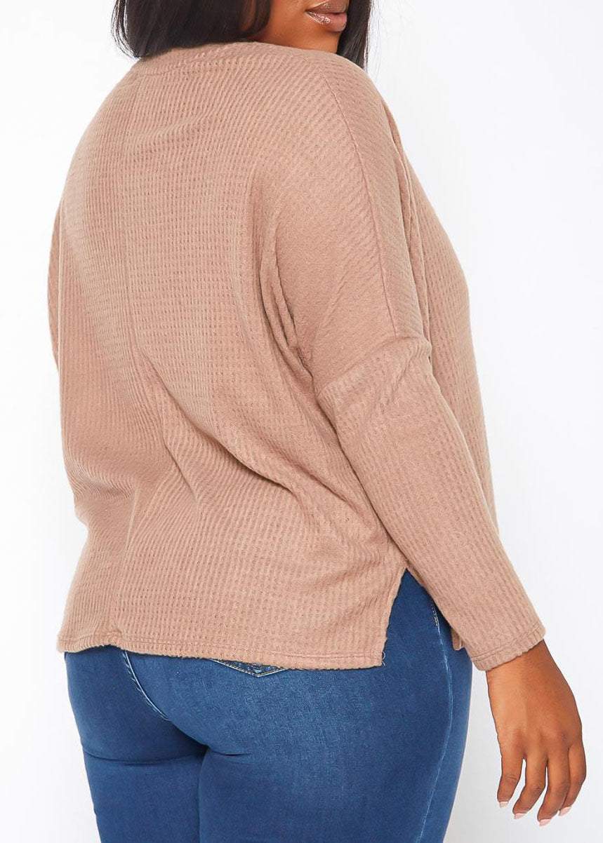 Hi Curvy Plus Size Women Dolman Sleeve Waffle Knit Sweater Made in USA
