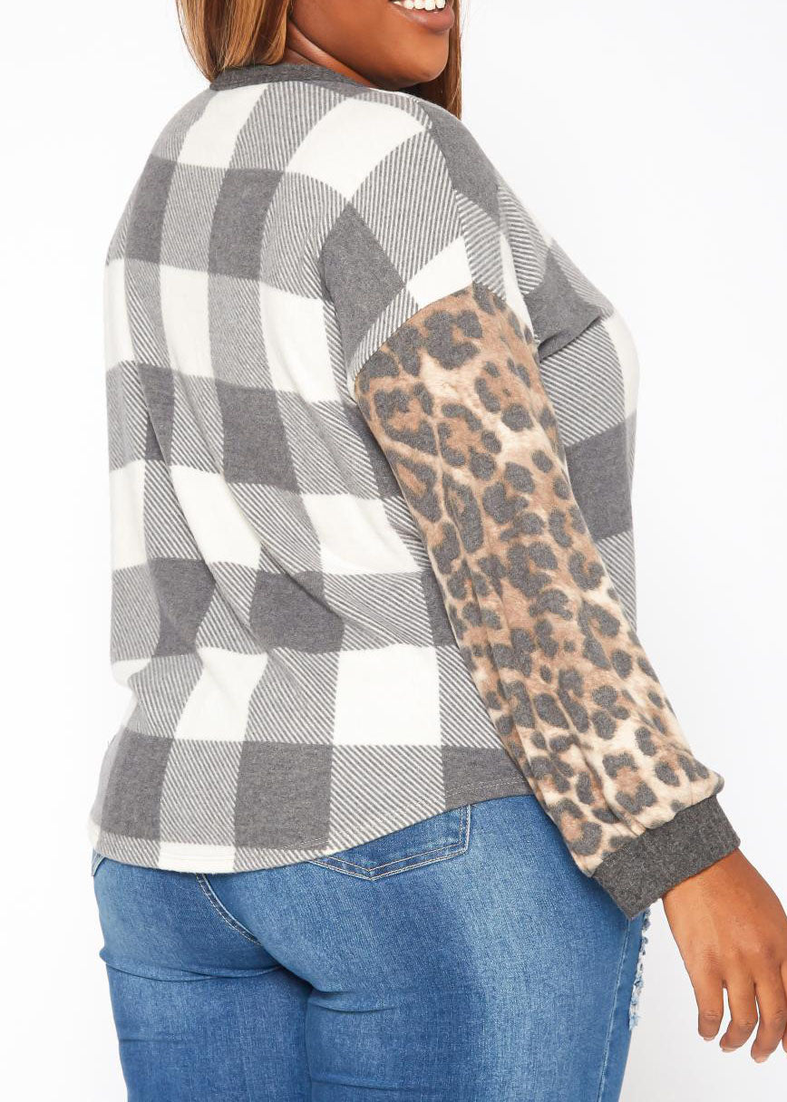 Hi Curvy Plus Size Women Pattern Splice V Neck Shirt Made In USA