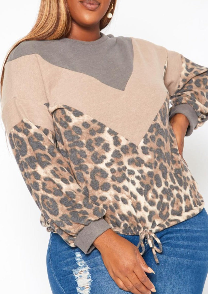 Hi Curvy Plus Size Chevron Leopard Splice Sweater