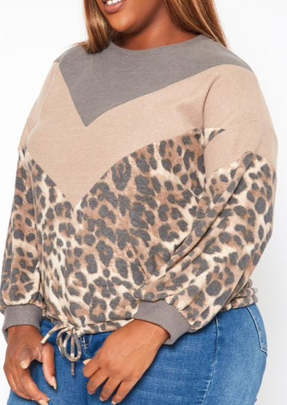 Hi Curvy Plus Size Chevron Leopard Splice Sweater