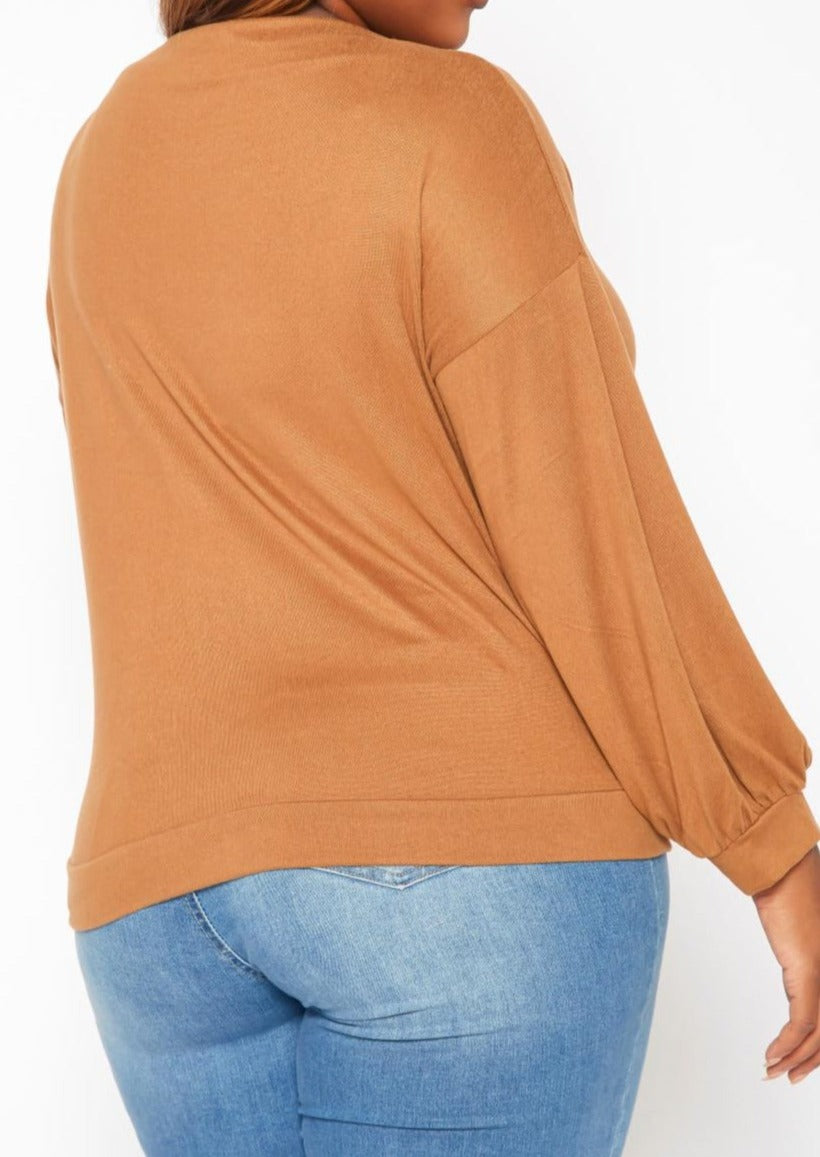 Hi Curvy Plus Size Basic Knit Long Sleeve Shirt