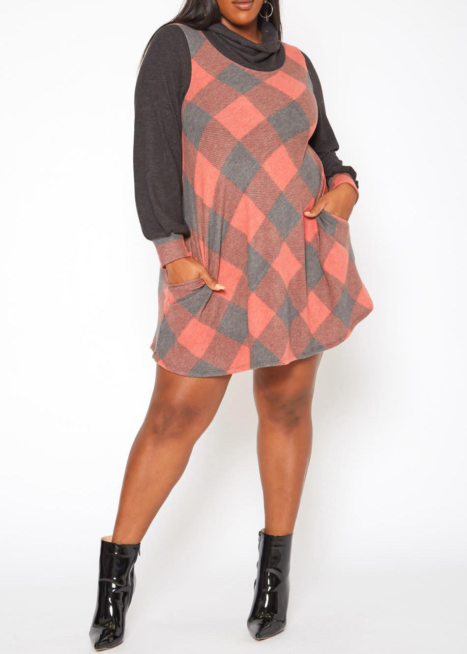 Hi Curvy Plus Size Women Funnel Neck Mini Dress Made In USA