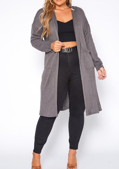 Hi Curvy Plus Size Boho Knit Hooded Duster Cardigan