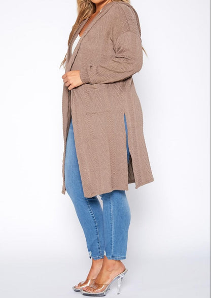 Hi Curvy Plus Size Boho Knit Hooded Duster Cardigan