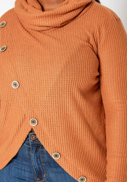 HI Curvy Plus Size Women Waffle Knit Funnel Neck Sweater Made in usa