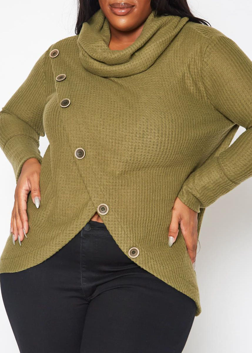 HI Curvy Plus Size Women Waffle Knit Funnel Neck Sweater Made in usa