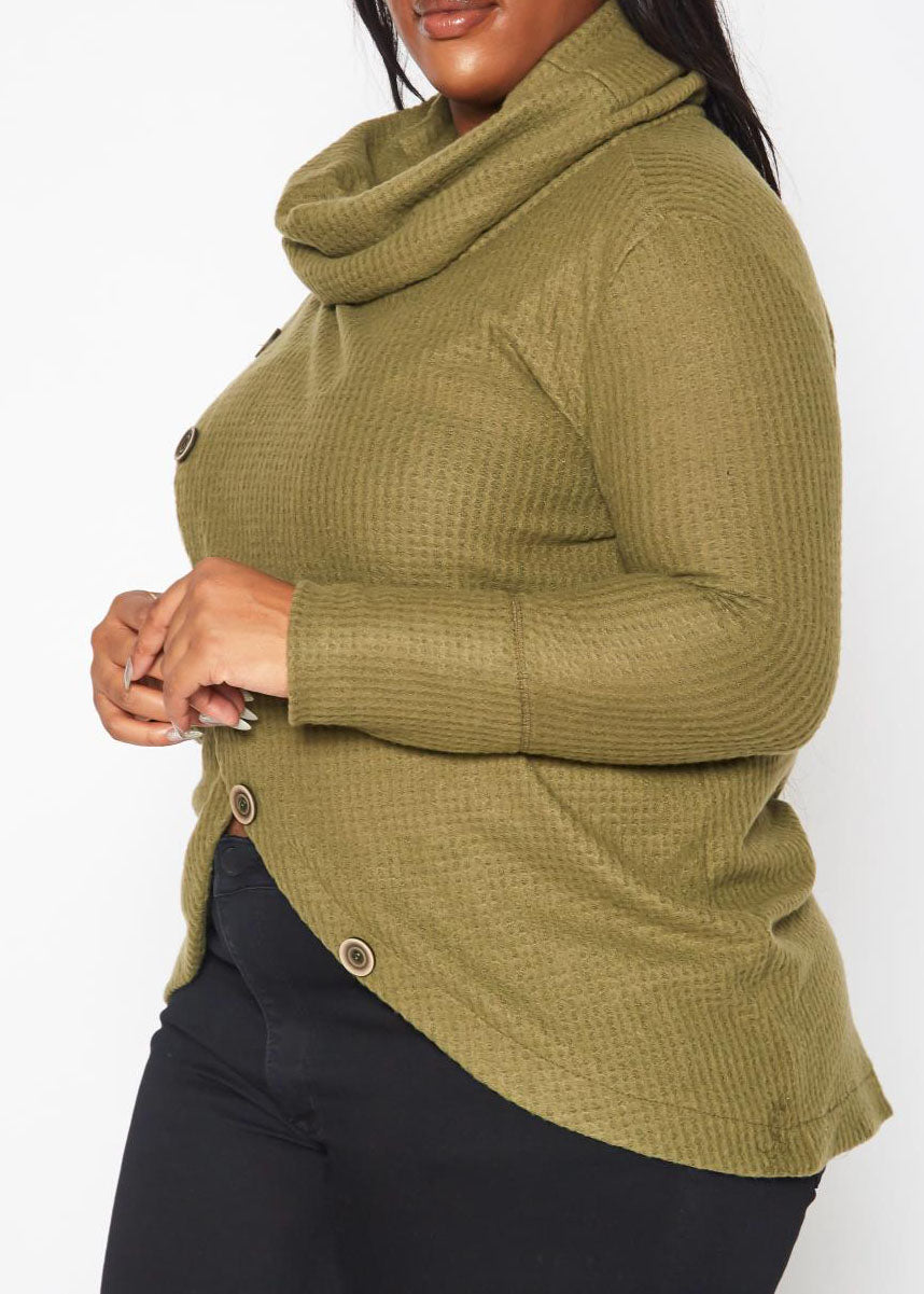 HI Curvy Plus Size Women Waffle Knit Funnel Neck Sweater Made in usa