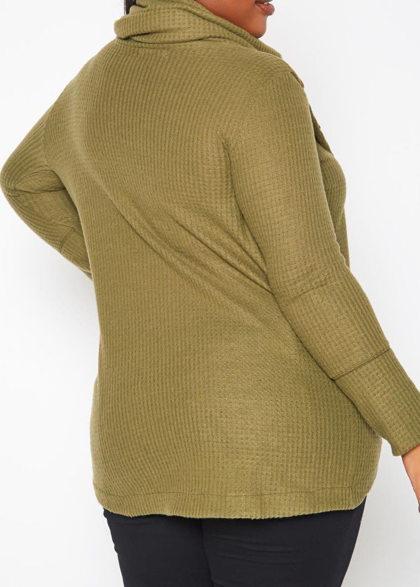 HI Curvy Plus Size Women Waffle Knit Funnel Neck Sweater Made in usa