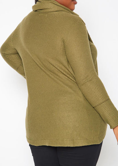 HI Curvy Plus Size Women Waffle Knit Funnel Neck Sweater Made in usa