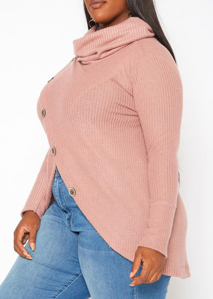 HI Curvy Plus Size Women Waffle Knit Funnel Neck Sweater Made in usa