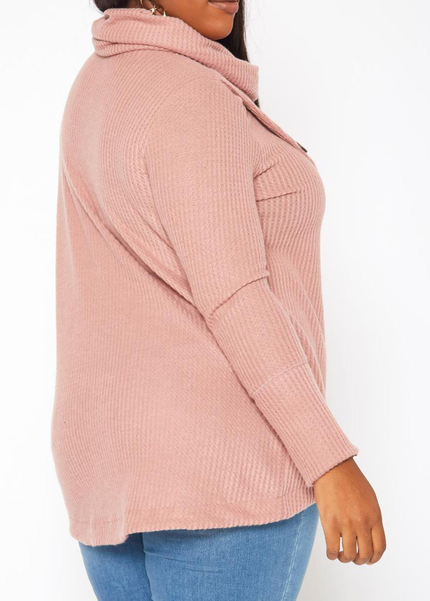 HI Curvy Plus Size Women Waffle Knit Funnel Neck Sweater Made in usa