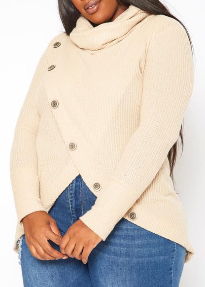 HI Curvy Plus Size Women Waffle Knit Funnel Neck Sweater Made in usa