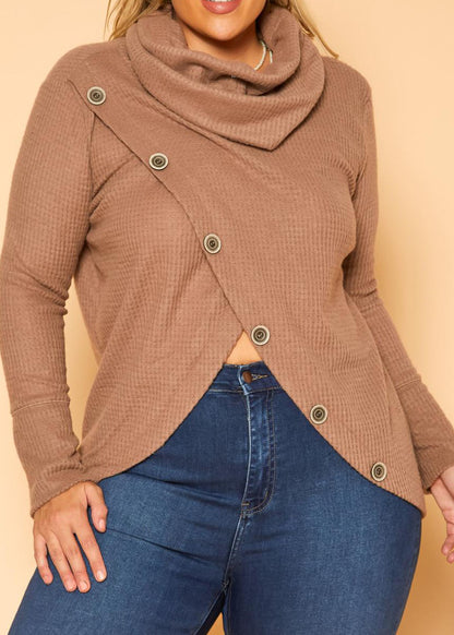 HI Curvy Plus Size Women Waffle Knit Funnel Neck Sweater Made in usa