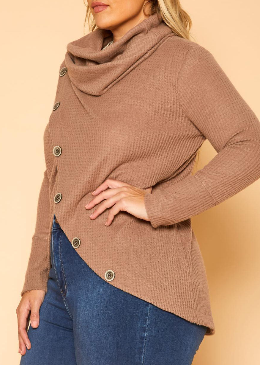 HI Curvy Plus Size Women Waffle Knit Funnel Neck Sweater Made in usa