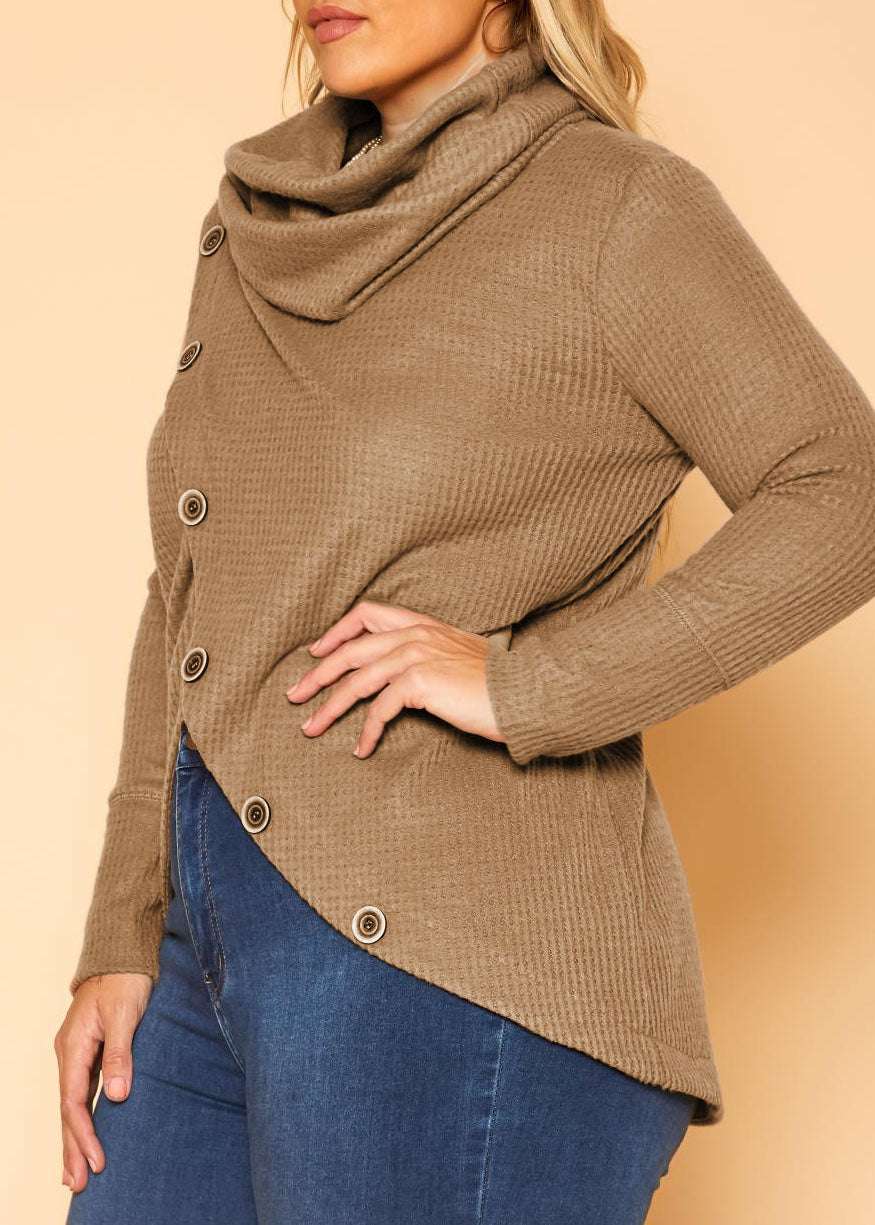 HI Curvy Plus Size Women Waffle Knit Funnel Neck Sweater Made in usa