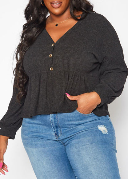 Hi Curvy Plus Size Women Long Sleeve Peplum Top Made In USA