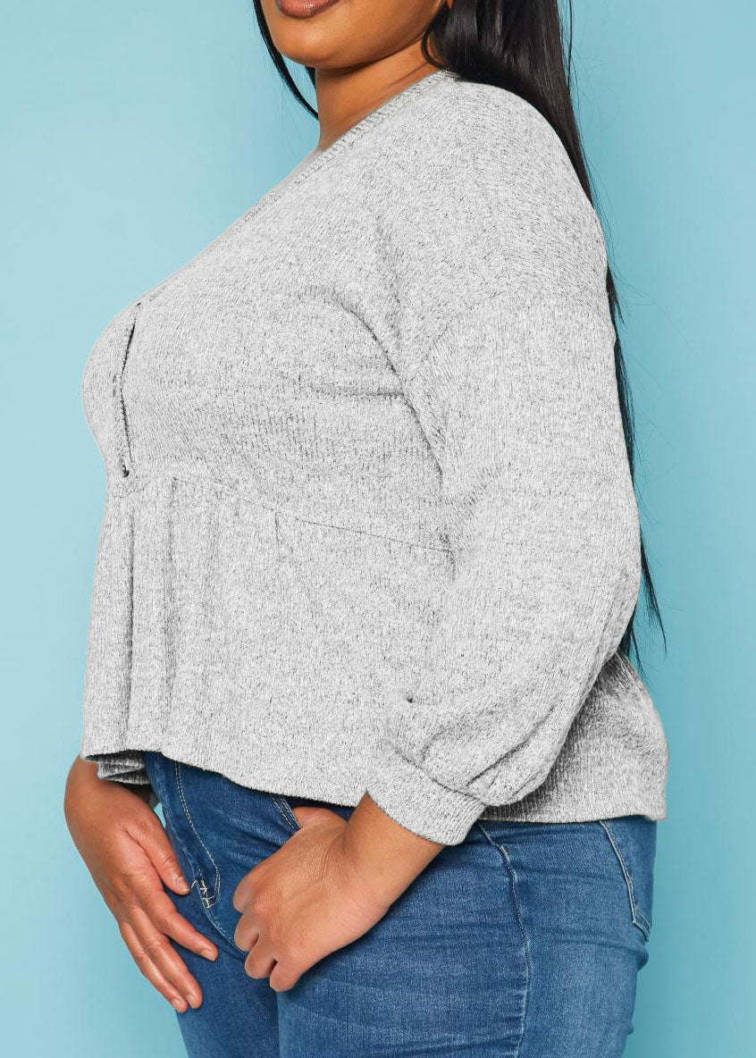 Hi Curvy Plus Size Women Long Sleeve Peplum Top Made In USA