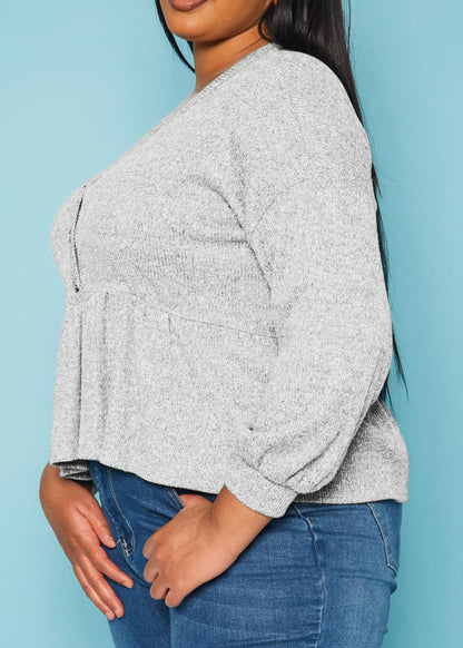 Hi Curvy Plus Size Women Long Sleeve Peplum Top Made In USA