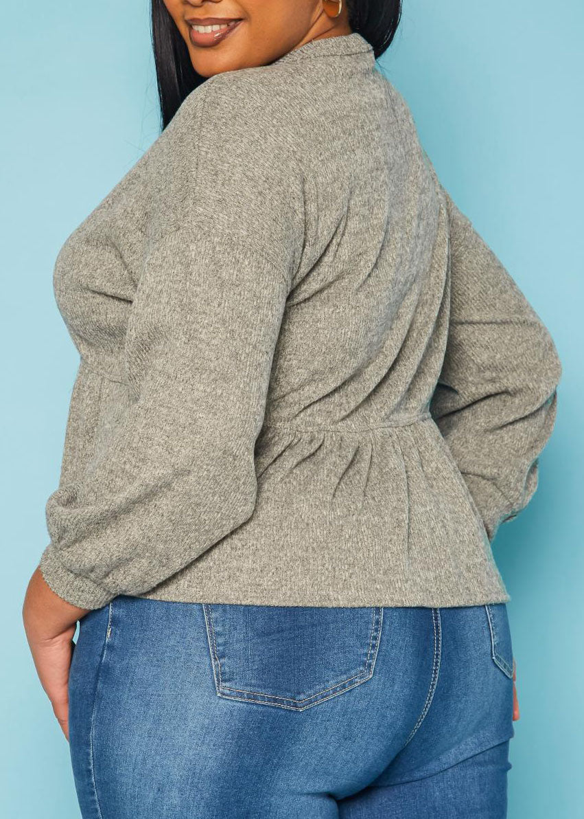 Hi Curvy Plus Size Women Long Sleeve Peplum Top Made In USA