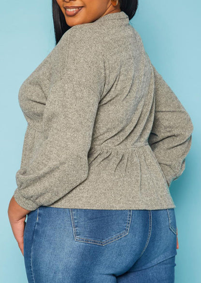 Hi Curvy Plus Size Women Long Sleeve Peplum Top Made In USA
