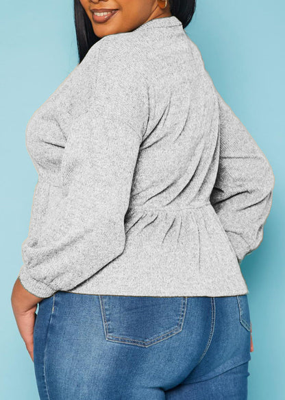 Hi Curvy Plus Size Women Long Sleeve Peplum Top Made In USA