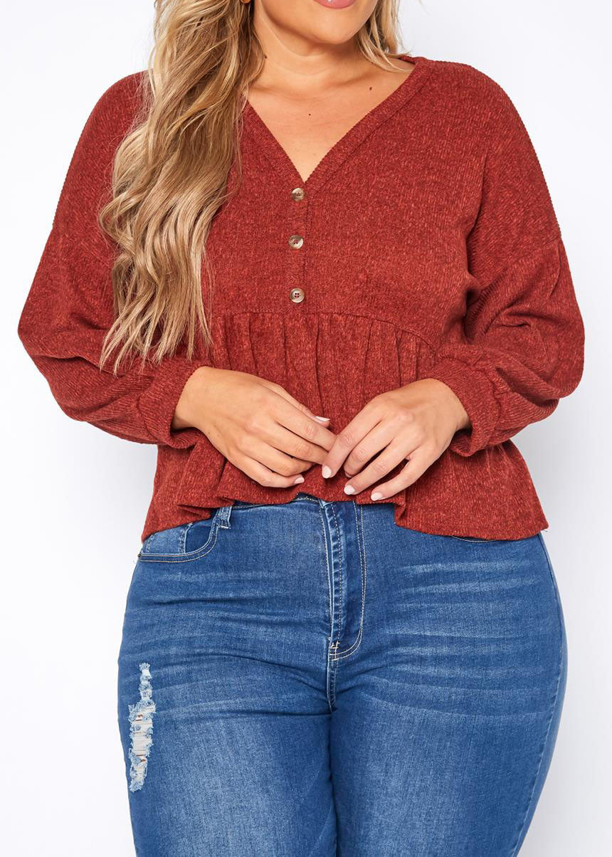 Hi Curvy Plus Size Women Long Sleeve Peplum Top Made In USA