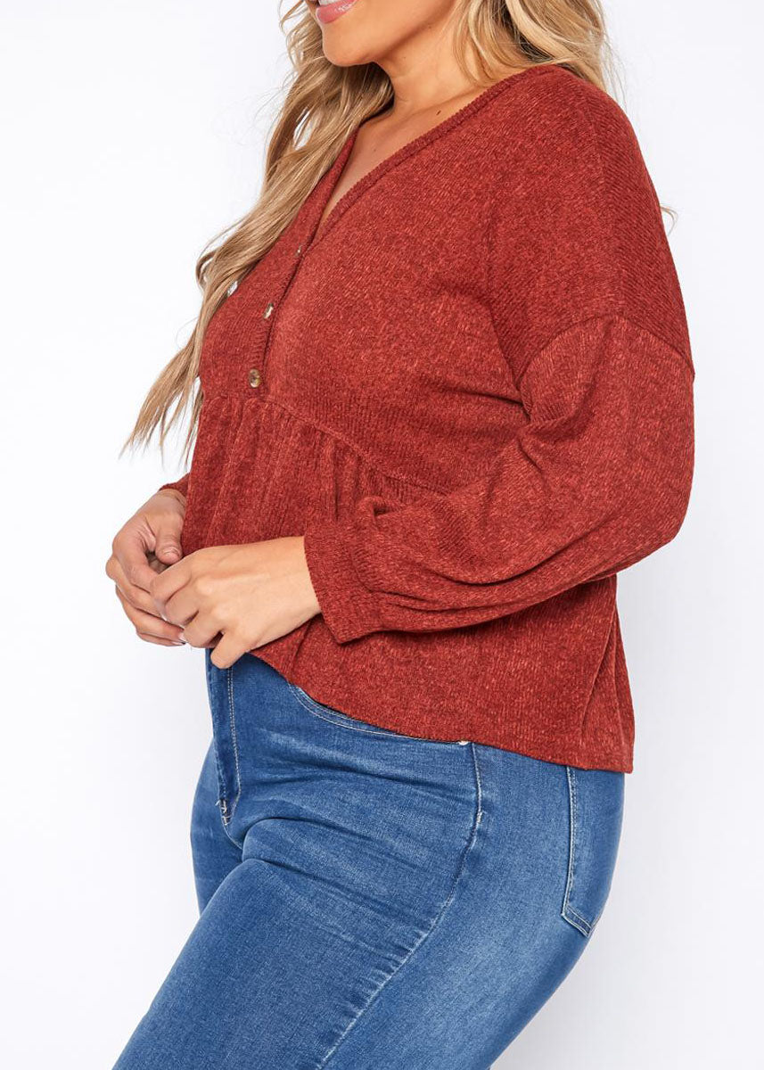Hi Curvy Plus Size Women Long Sleeve Peplum Top Made In USA