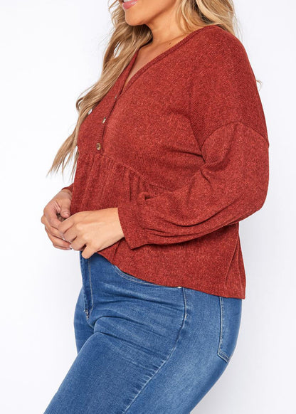 Hi Curvy Plus Size Women Long Sleeve Peplum Top Made In USA