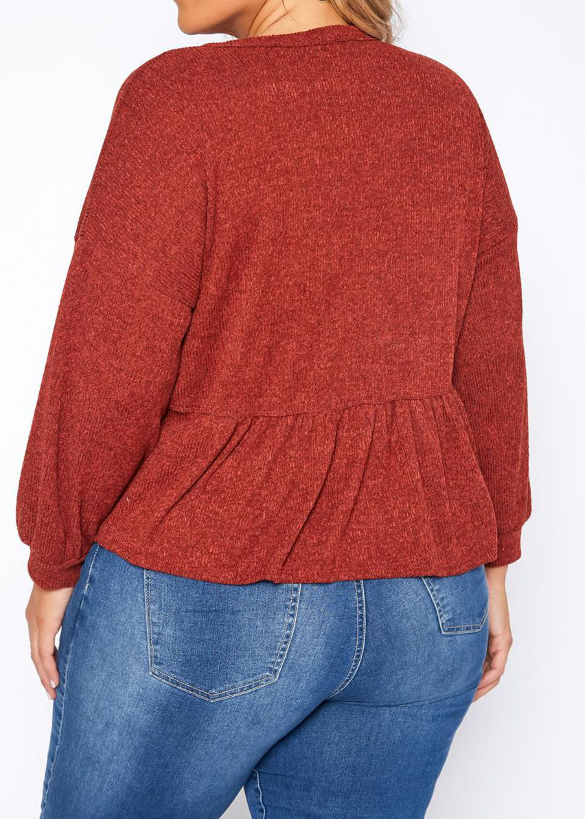 Hi Curvy Plus Size Women Long Sleeve Peplum Top Made In USA