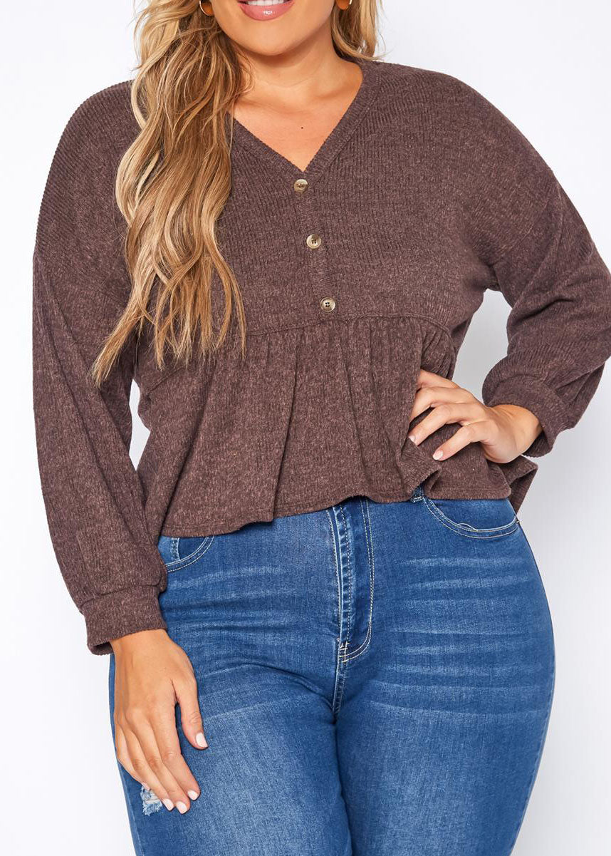 Hi Curvy Plus Size Women Long Sleeve Peplum Top Made In USA