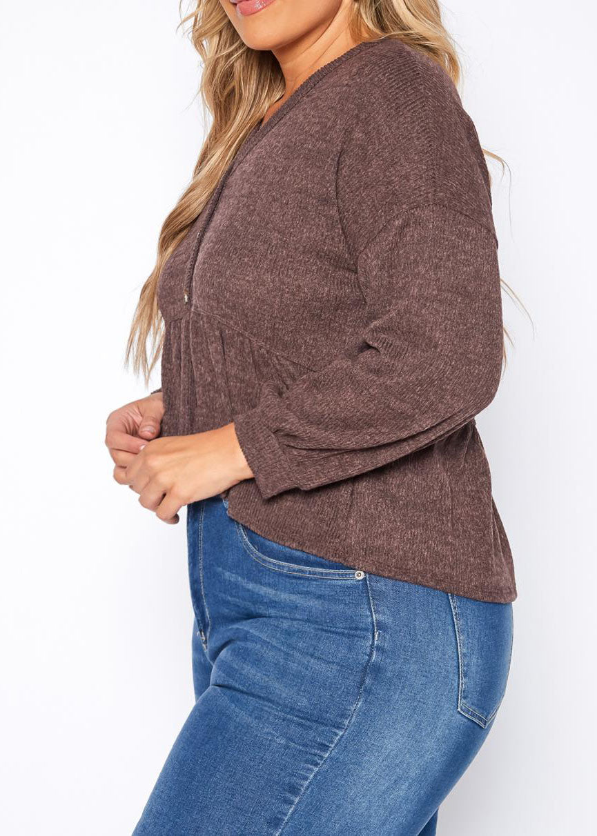 Hi Curvy Plus Size Women Long Sleeve Peplum Top Made In USA