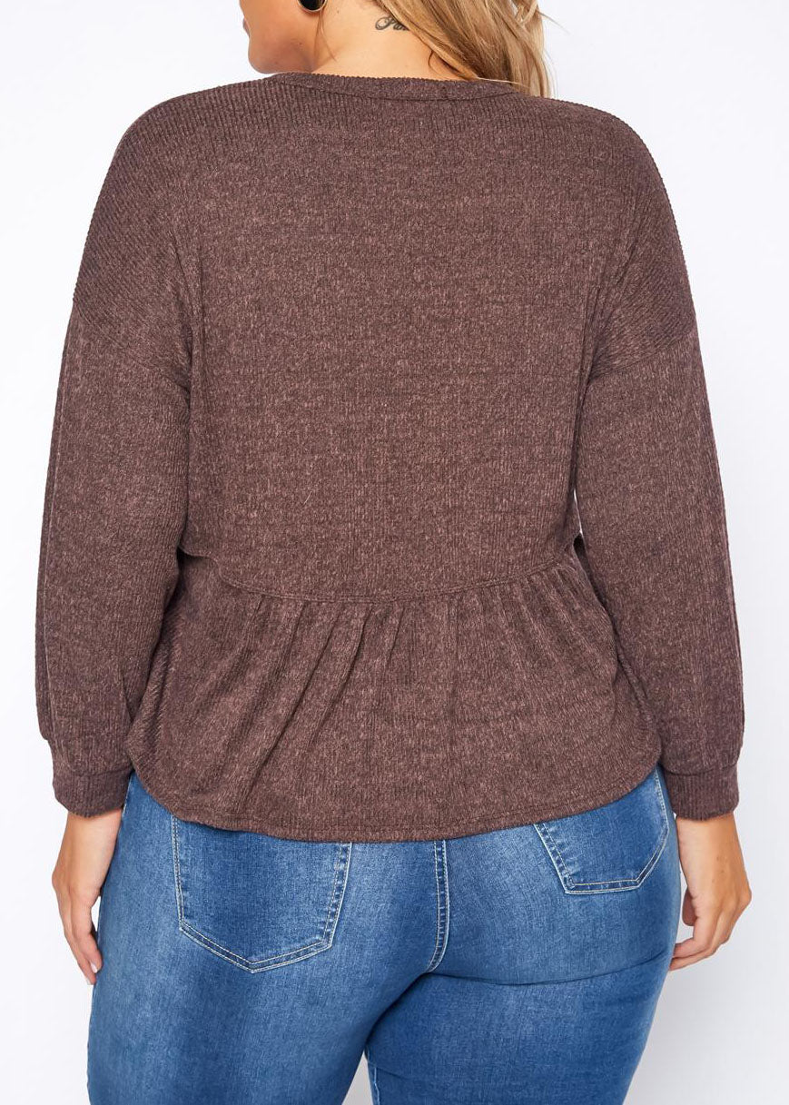 Hi Curvy Plus Size Women Long Sleeve Peplum Top Made In USA