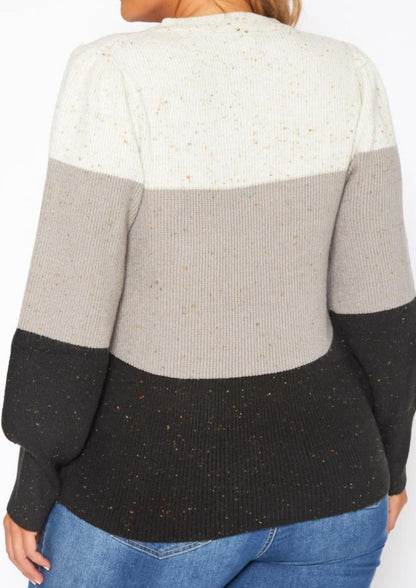 Hi Curvy Plus Size Color Block Ribbed Knit Sweater