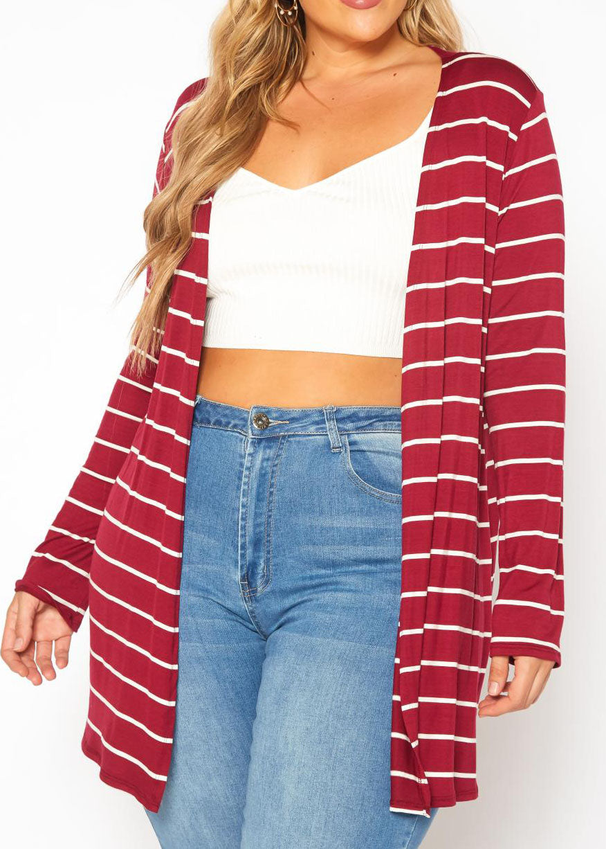 Hi Curvy Plus Size Women Striped Open Front Cardigan Made in USA