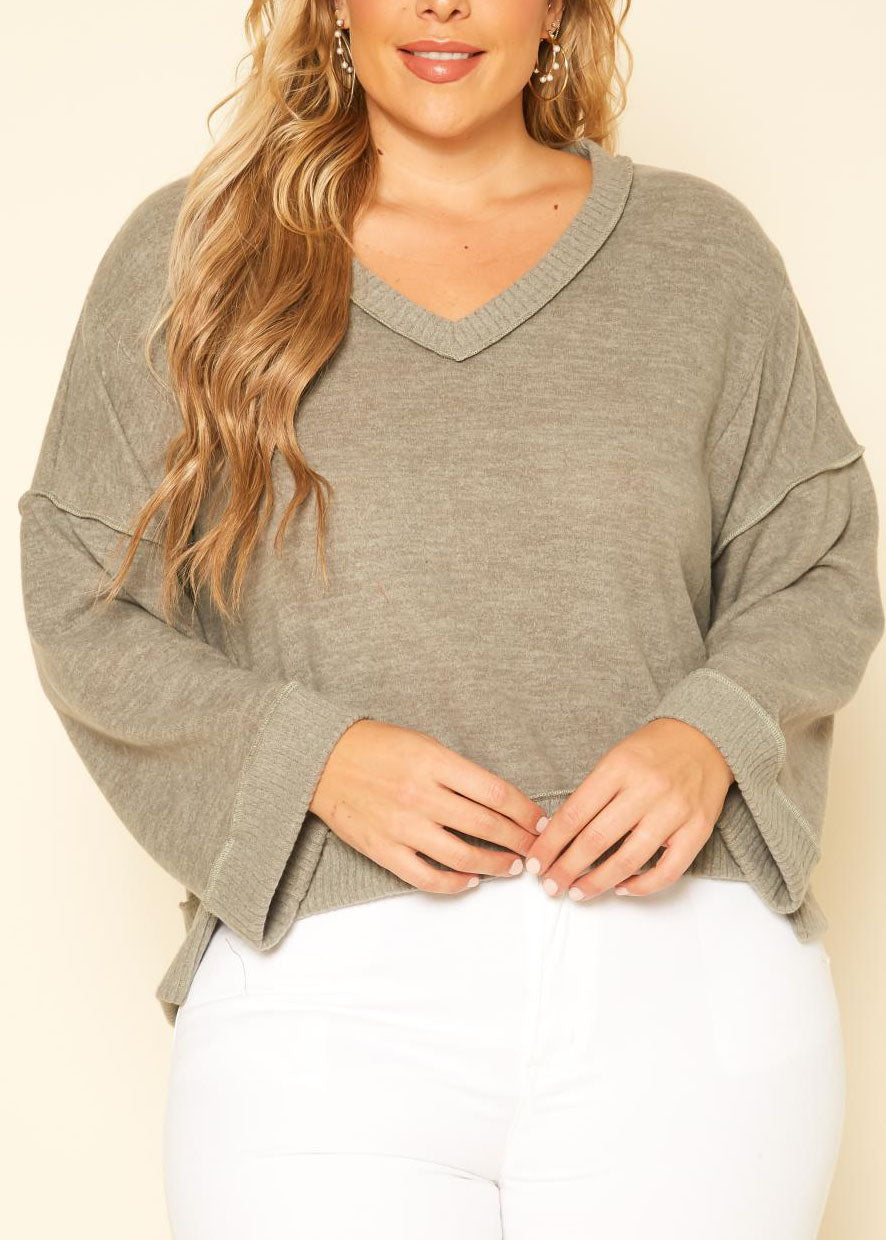 Hi Curvy Plus Size Women Relaxed Fit V-Neck Sweater