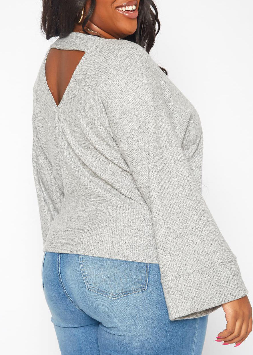 HI Curvy Plus Size Women Relaxed Fit Open Back Sweater Made in USA