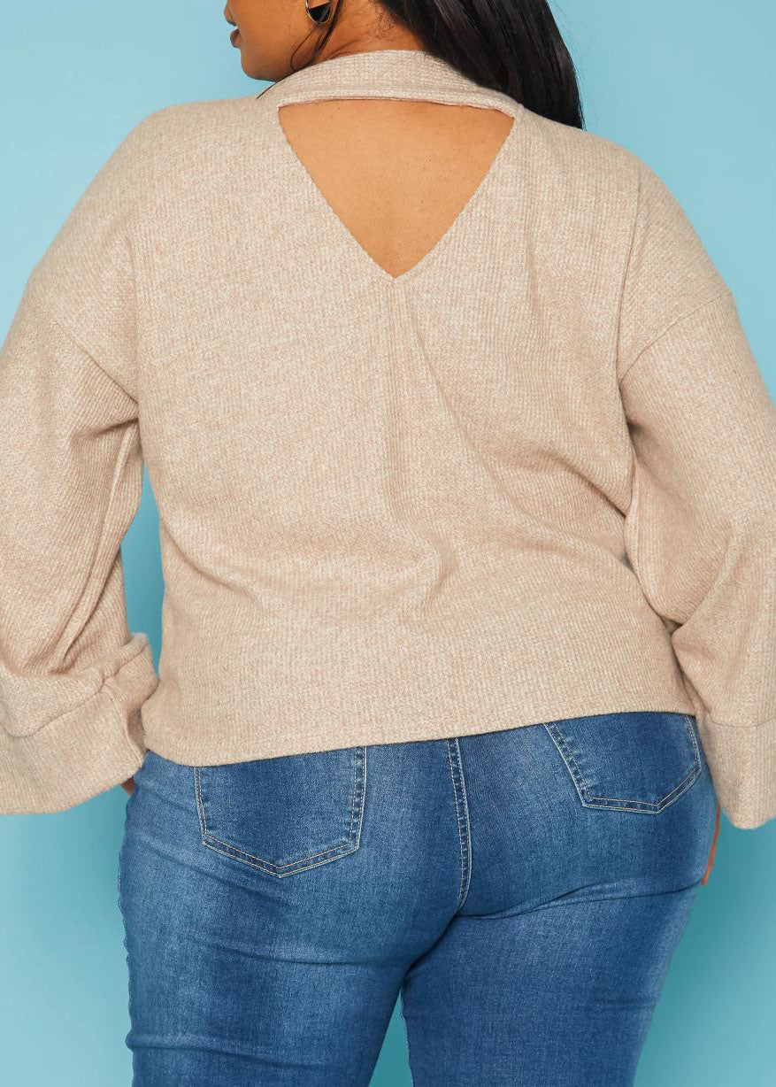HI Curvy Plus Size Women Relaxed Fit Open Back Sweater Made in USA