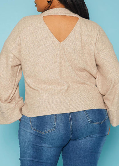 HI Curvy Plus Size Women Relaxed Fit Open Back Sweater Made in USA