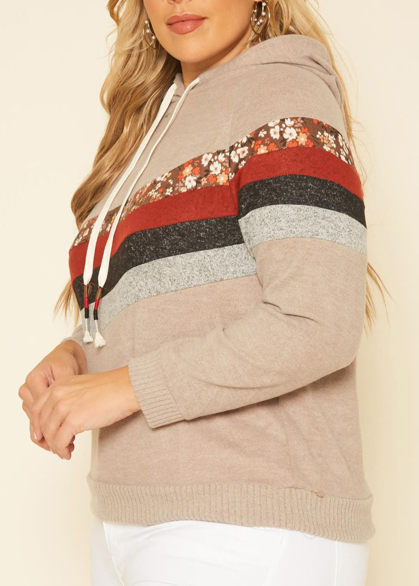 HI Curvy Plus Size women Multi Striped Hooded Sweater Made In USA