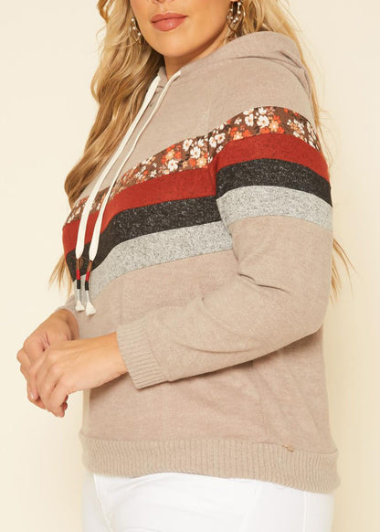 HI Curvy Plus Size women Multi Striped Hooded Sweater Made In USA