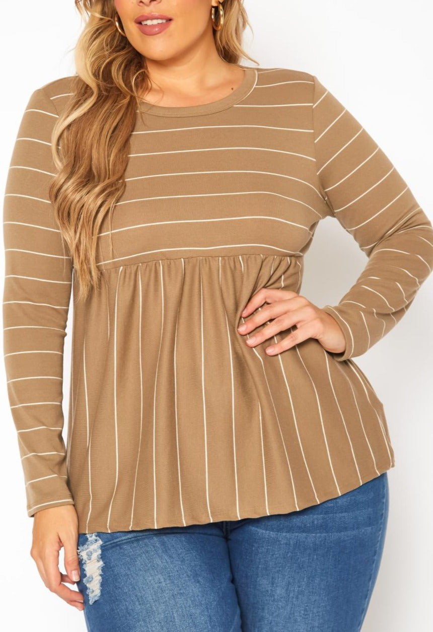 Hi Curvy Plus Size Women Striped Print Flare Top