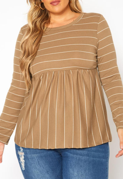 Hi Curvy Plus Size Women Striped Print Flare Top