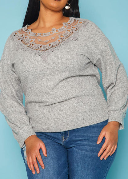 Hi Curvy Plus Size Women Lace Detail Knit Sweater