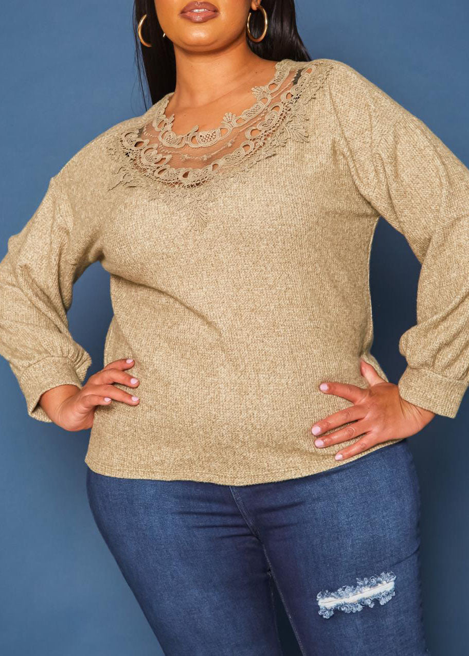 Hi Curvy Plus Size Women Lace Detail Knit Sweatshirts