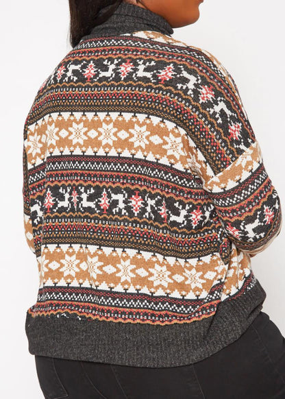 HI Curvy Plus Size Women Reindeer Print Turtle neck Sweater