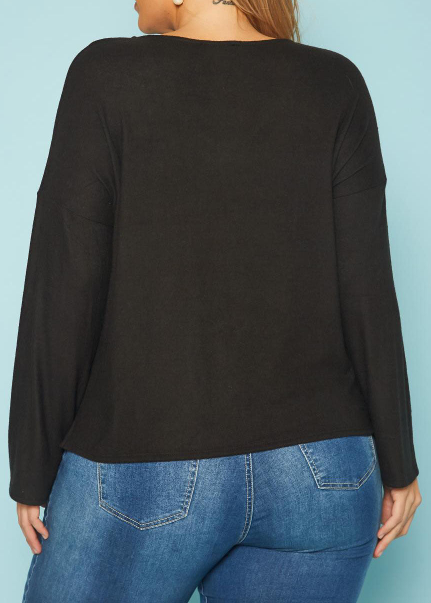 Hi Curvy Plus Size Snakeskin Pocket Hem Long Sleeve Shirt