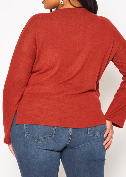 Hi Curvy Plus Size Snakeskin Pocket Hem Long Sleeve Shirt