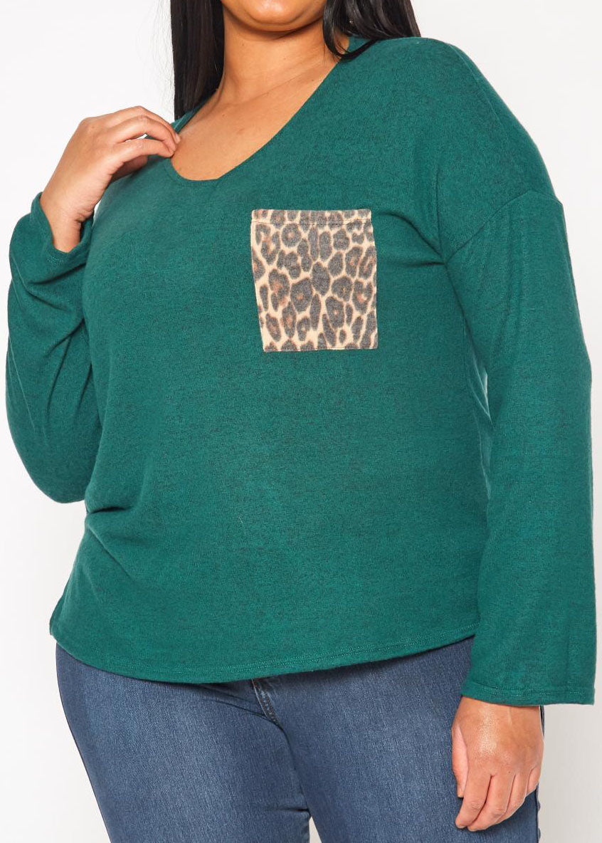 Hi Curvy Plus Size Snakeskin Pocket Hem Long Sleeve Shirt