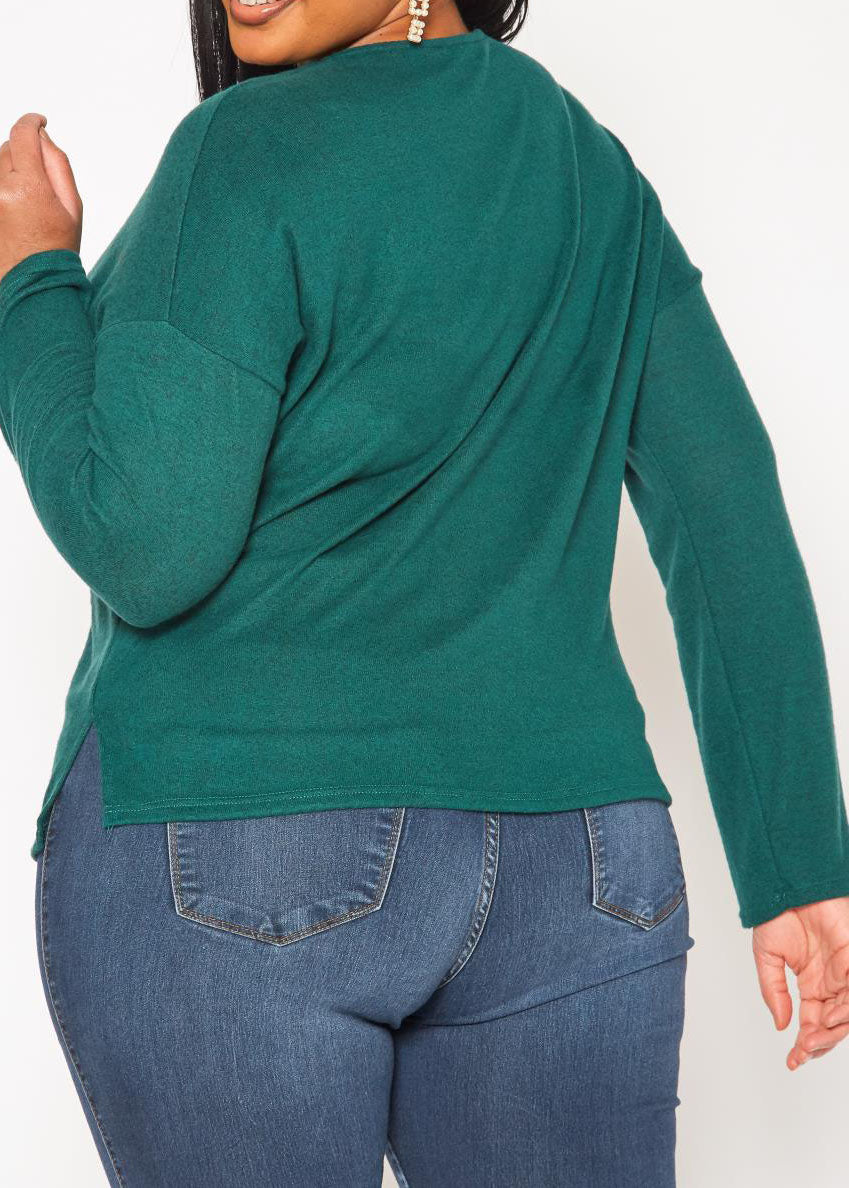 Hi Curvy Plus Size Snakeskin Pocket Hem Long Sleeve Shirt
